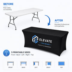 Custom Printed Stretch Table Cloth, Spandex Table Cover with Logo, Trade Show Booth Event