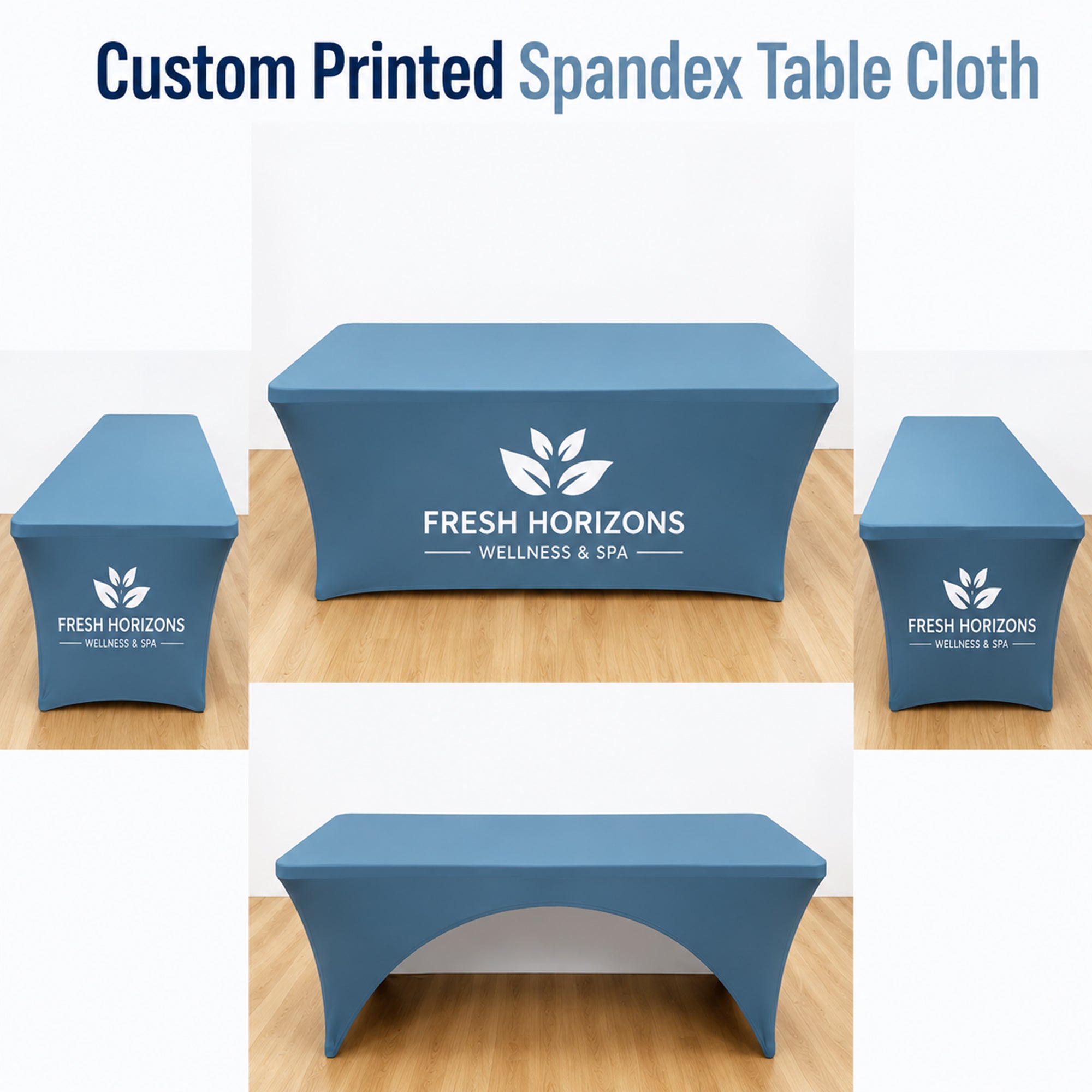 Custom Printed Stretch Table Cloth, Spandex Table Cover with Logo, Trade Show Booth Event