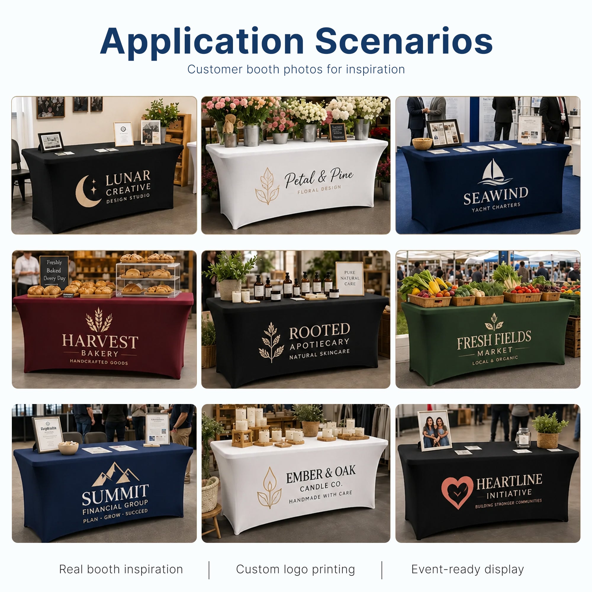 Custom Printed Stretch Table Cloth, Spandex Table Cover with Logo, Trade Show Booth Event