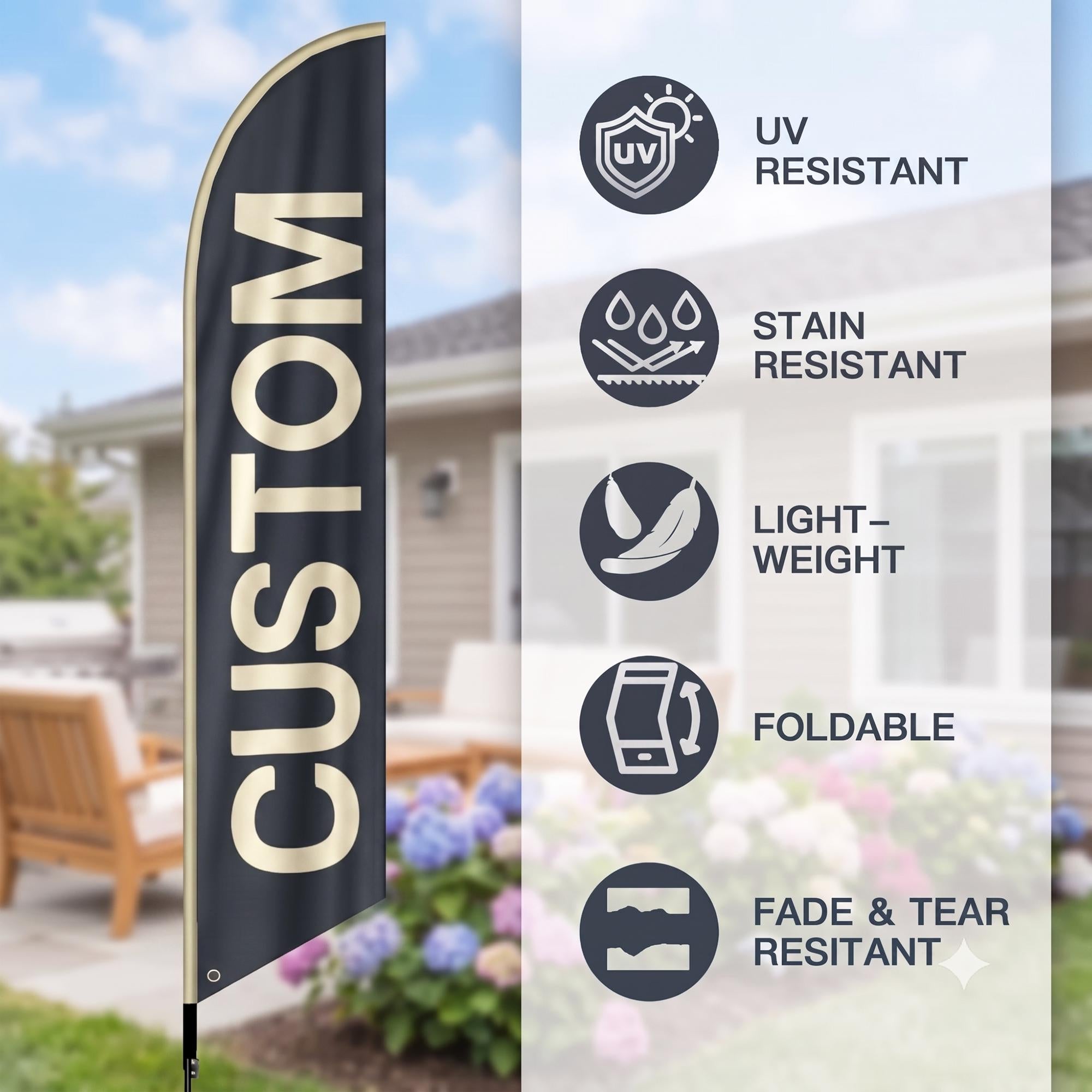 Custom Feather Flag — Weather-Resistant Advertising Flag for Storefronts, Markets & Trade Shows