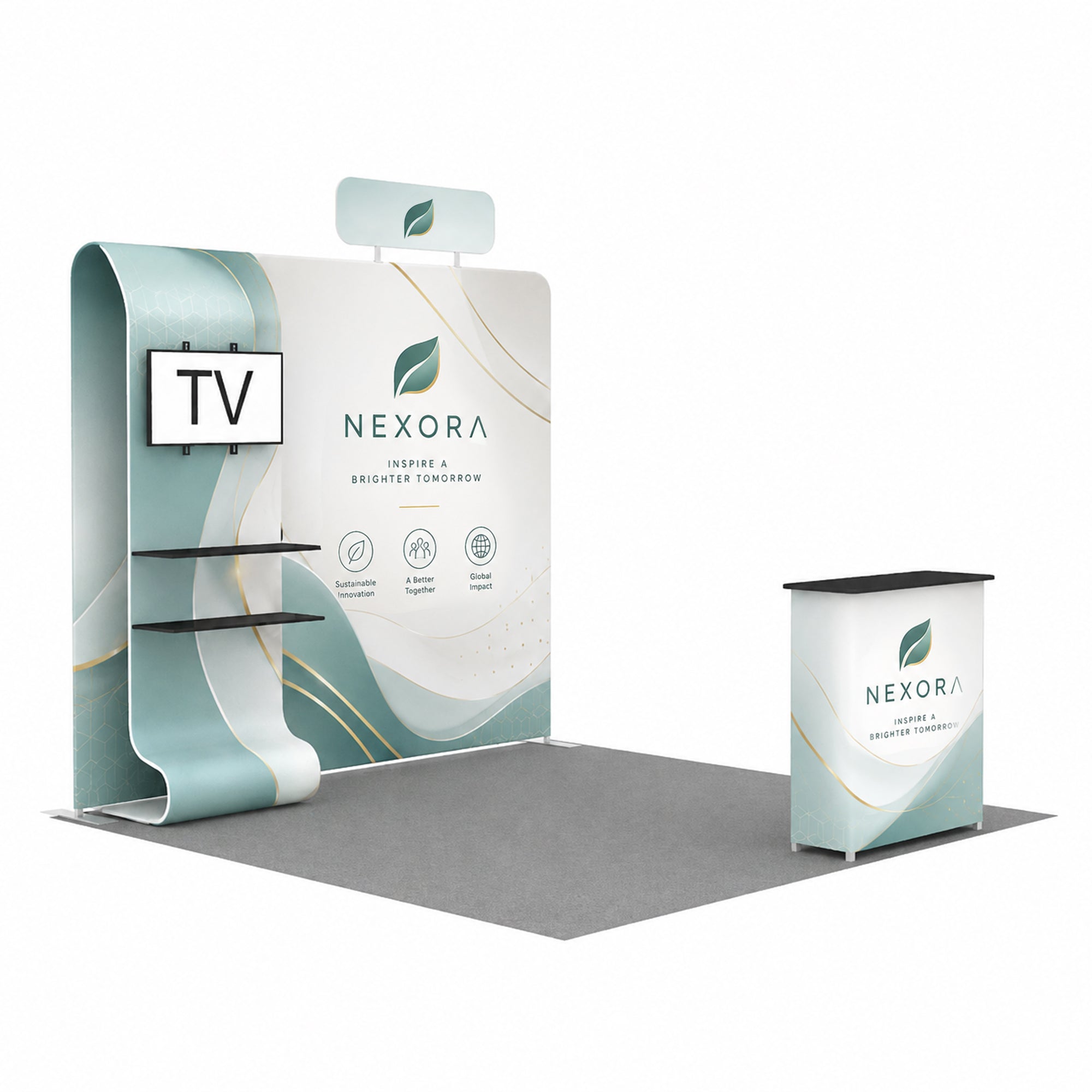 Customisable 10x10 Portable Aluminium Display Stand with Dye-Sublimation Printed Pillowcase Backdrop for Trade Exhibitions