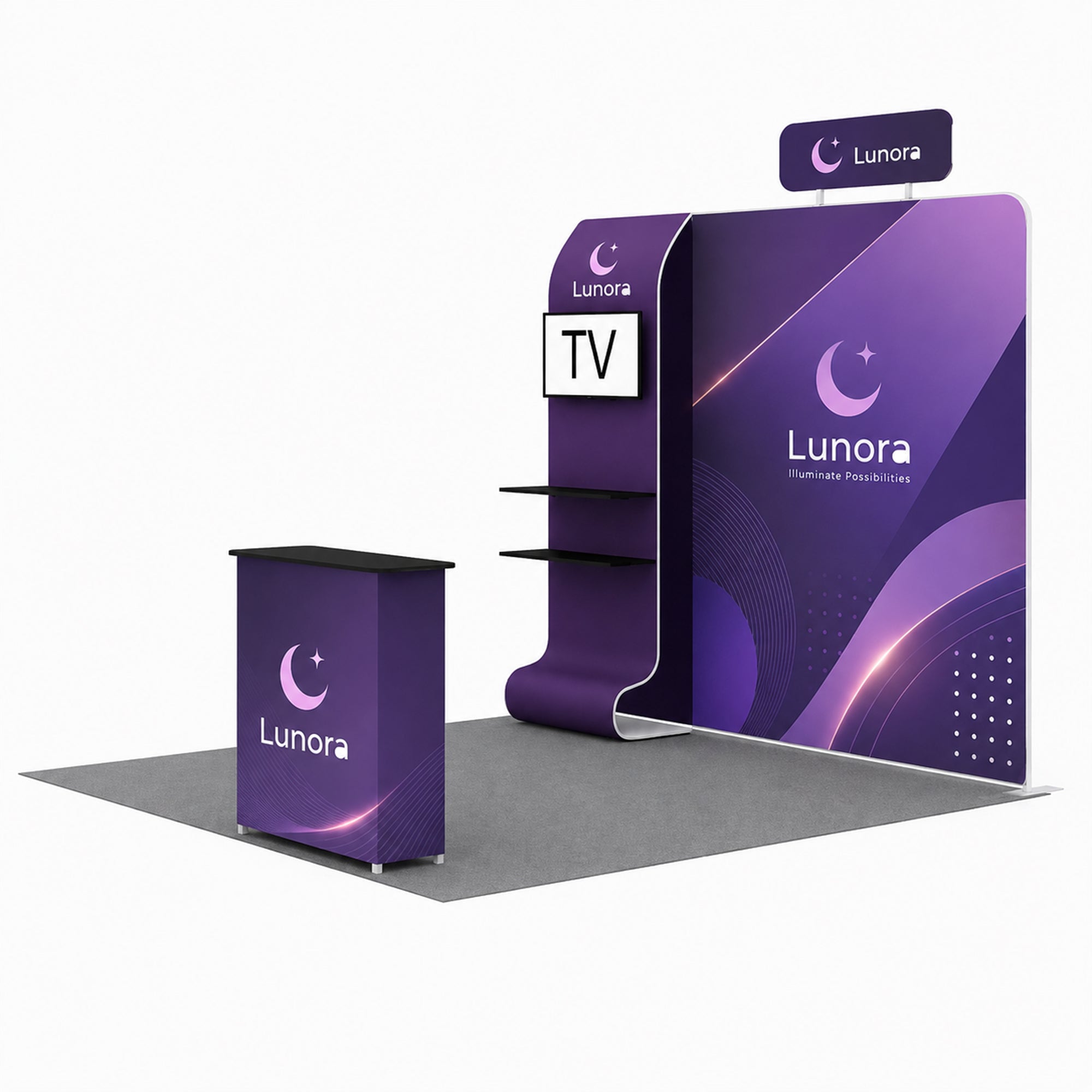 Customisable 10x10 Portable Aluminium Display Stand with Dye-Sublimation Printed Pillowcase Backdrop for Trade Exhibitions