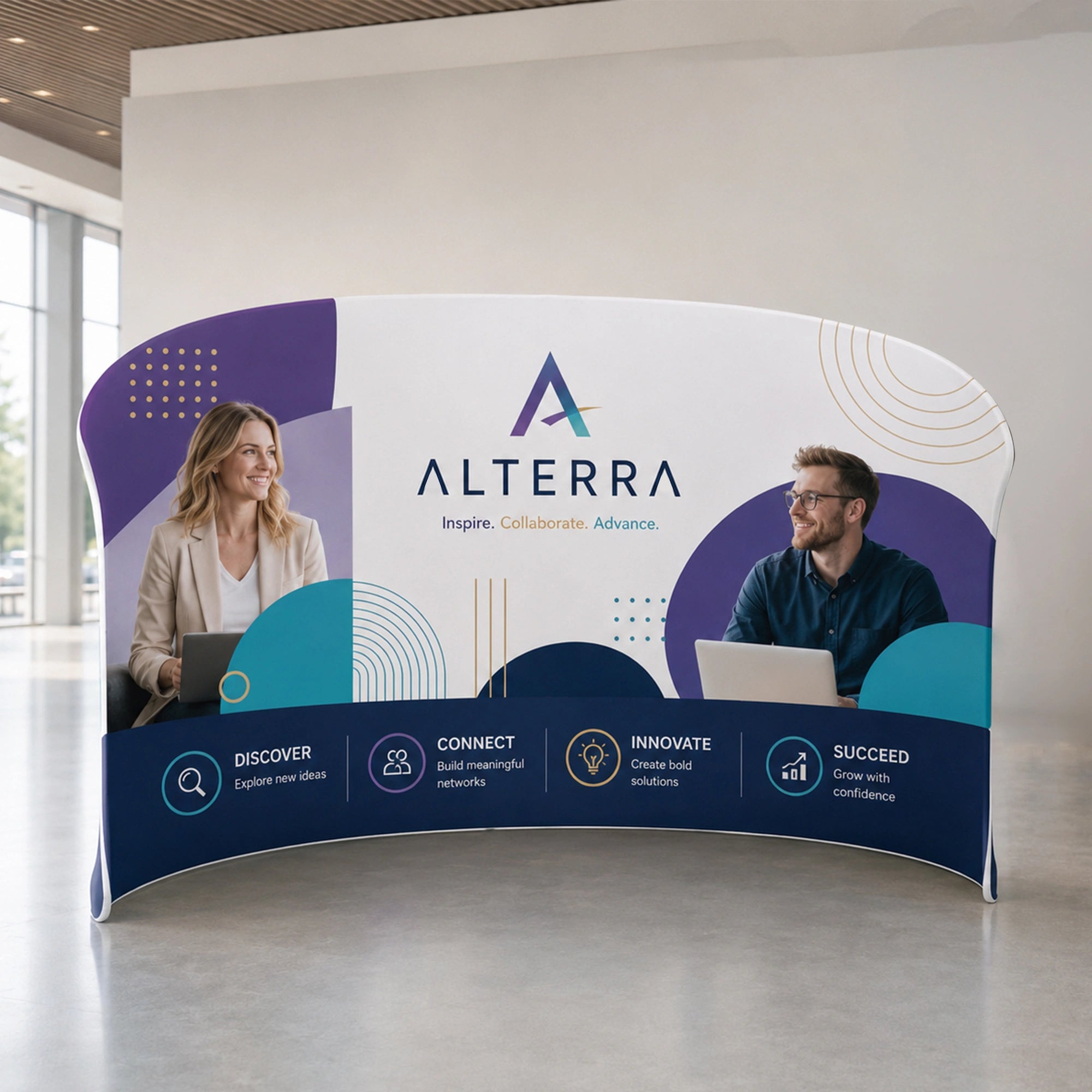 Custom Tubular Backdrop, Curved Tension Fabric Display, Large Format Trade Show Wall, 90x48 Inch