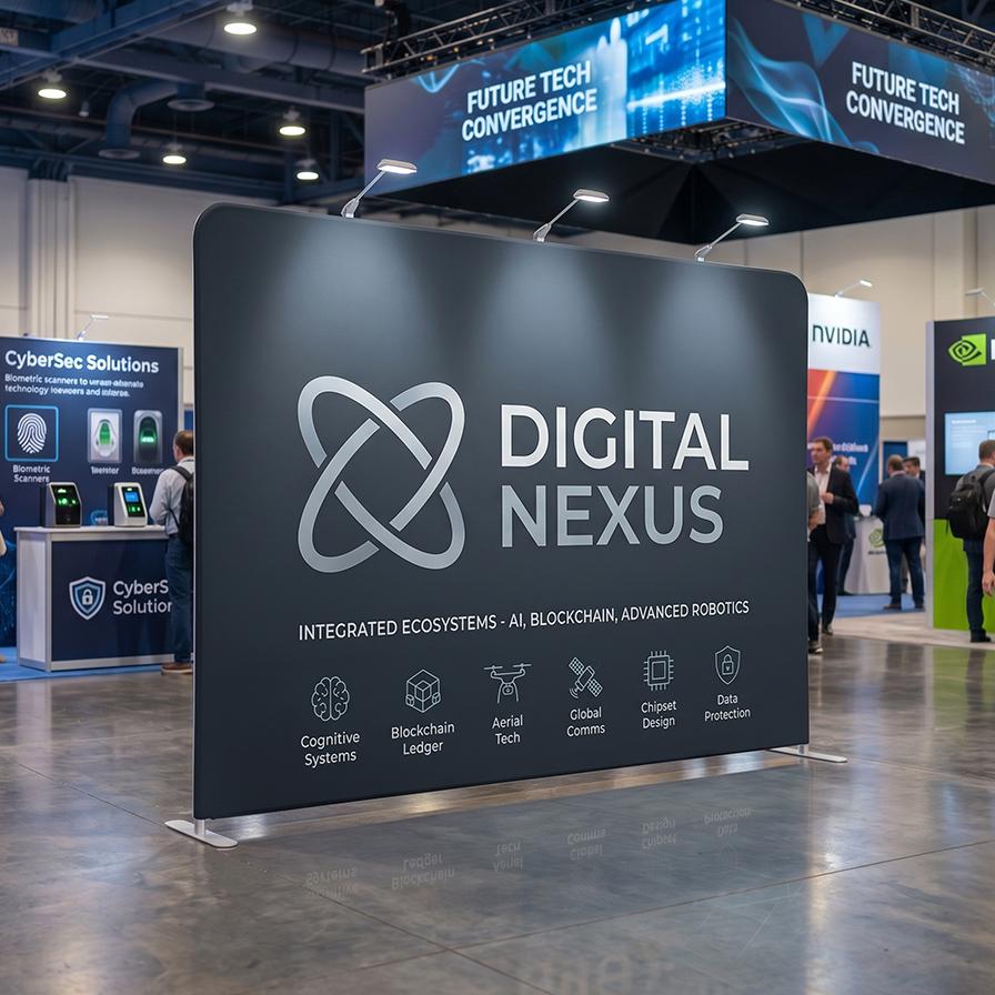 Custom Trade Show Backdrop Banner with Aluminum Frame, Personalized Fabric Display for Events