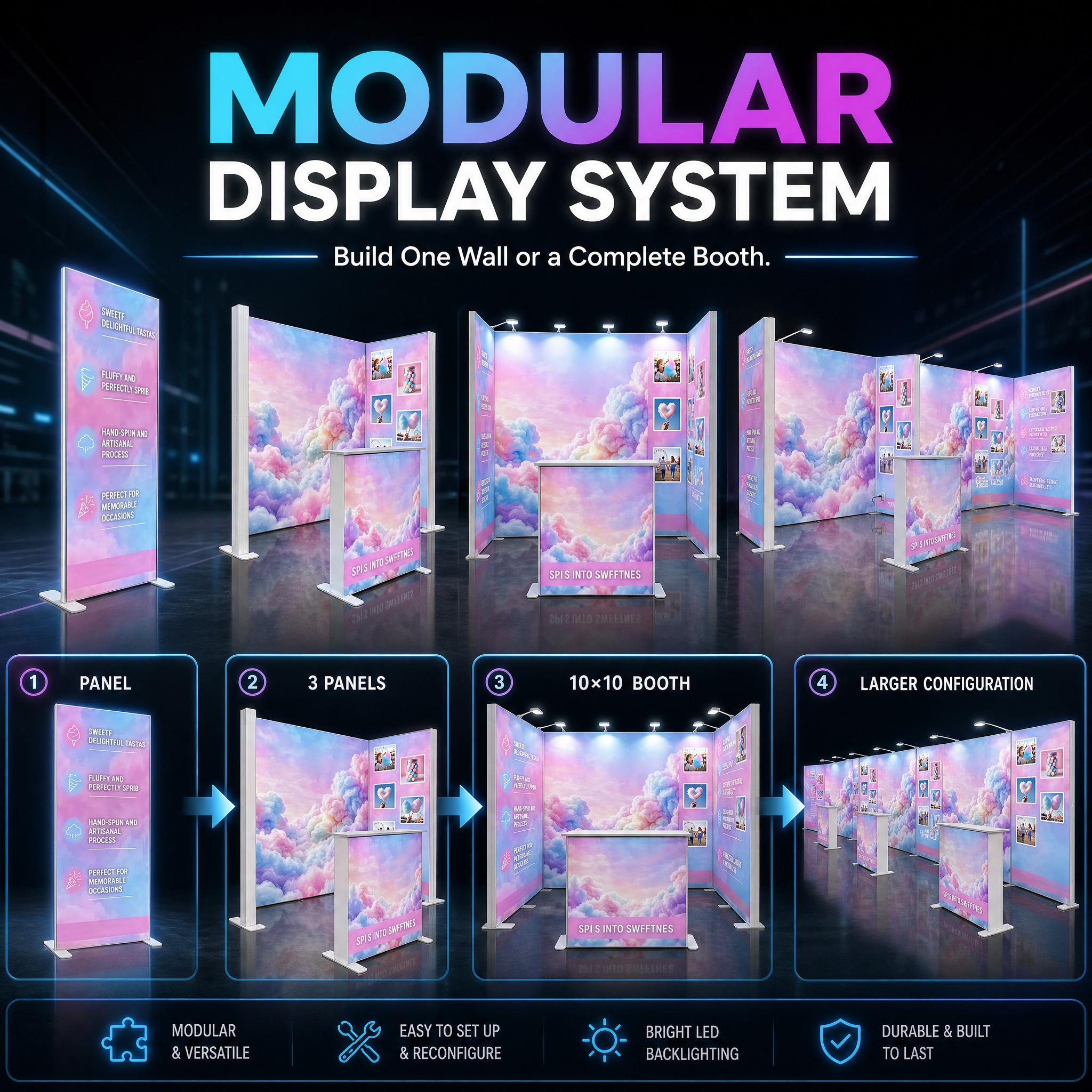 Modular SEG Lightbox Wall Frameless LED, Tension Fabric Trade Show Booth Display, Portable Backlight
