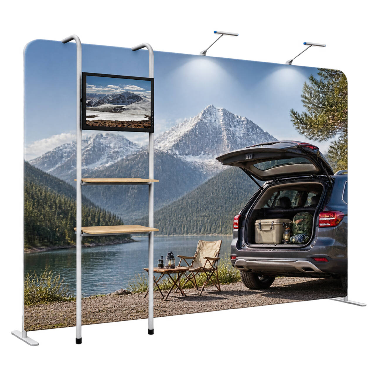 Trade Show Display Shelf & TV Mount Attachment for 32mm Tube Frames